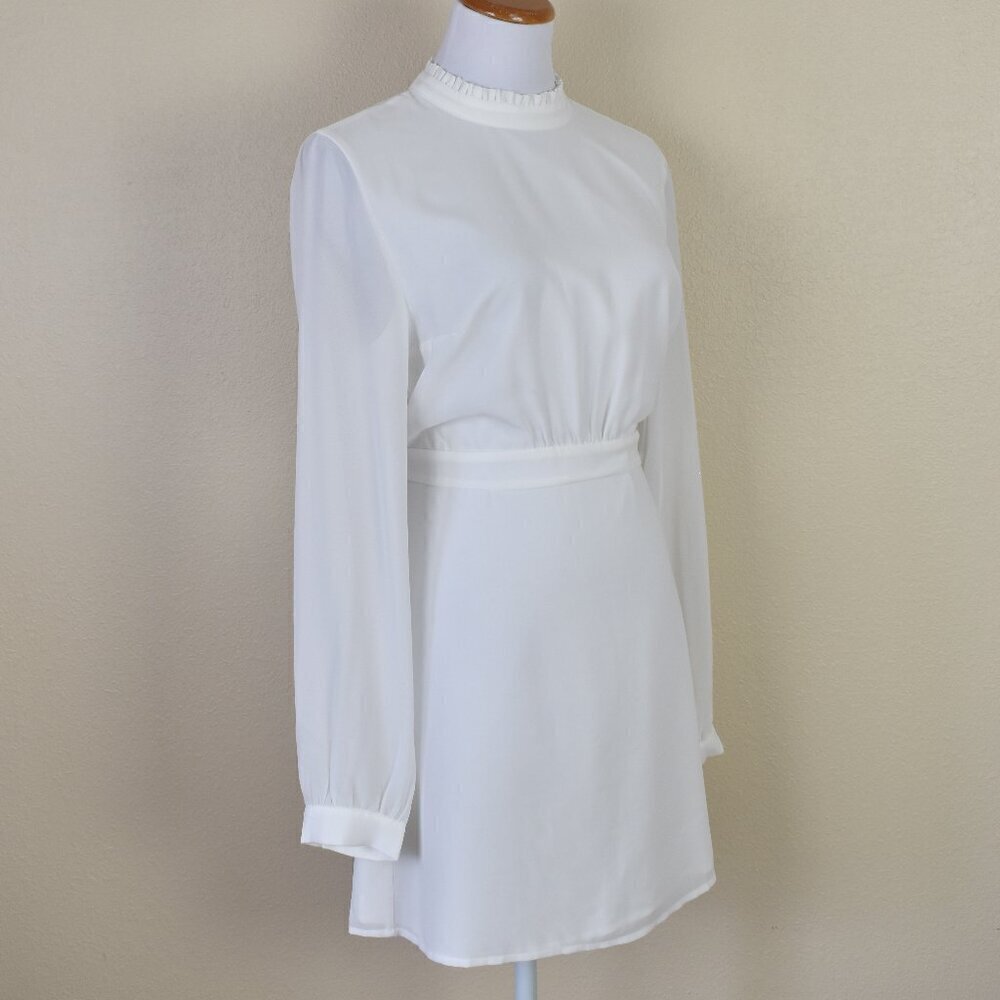 Modcloth White Long Sleeve Back Slit Dress - 10 - Picture 5 of 9
